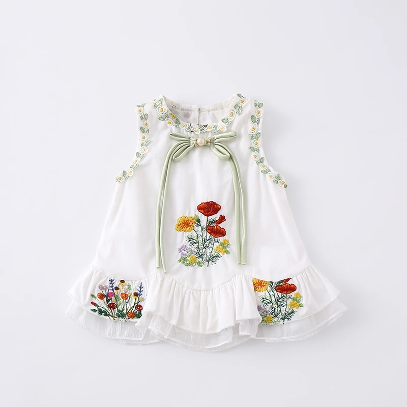 纯色复古A字裙短袖吊带女夏季裙子碎花古装连衣裙