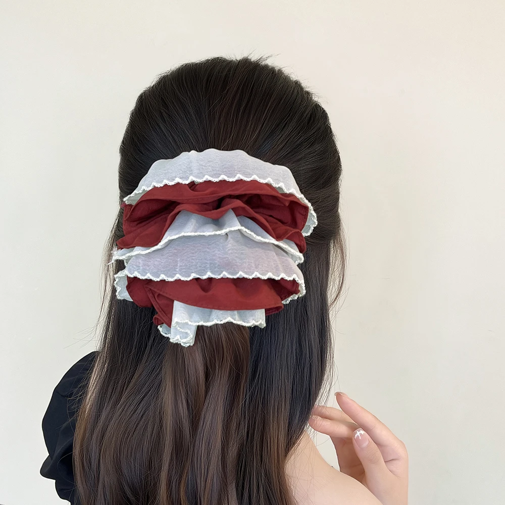 复古宫廷气质优雅小众少女发绳法式复古缎面拼接大肠发圈