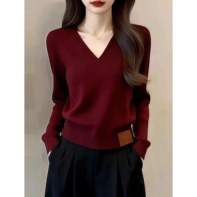 法式轻熟慵懒风V领休闲显瘦毛衣女装爆款春秋新款洋气长袖针织衫