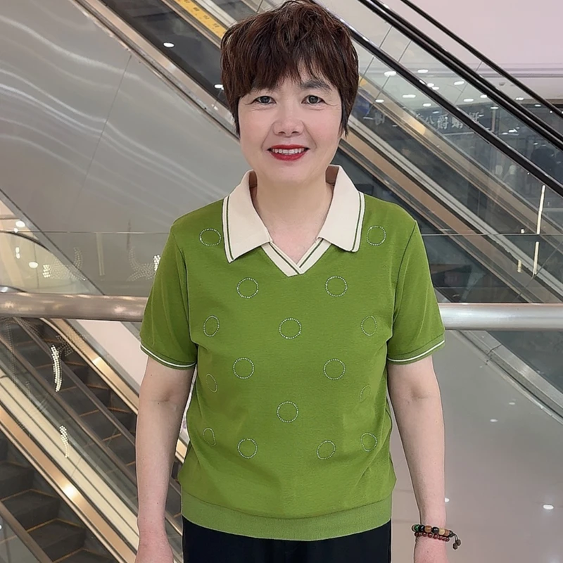 8829 夏季中老年洋气妈妈装休闲简约翻领棉质短袖POLO衫