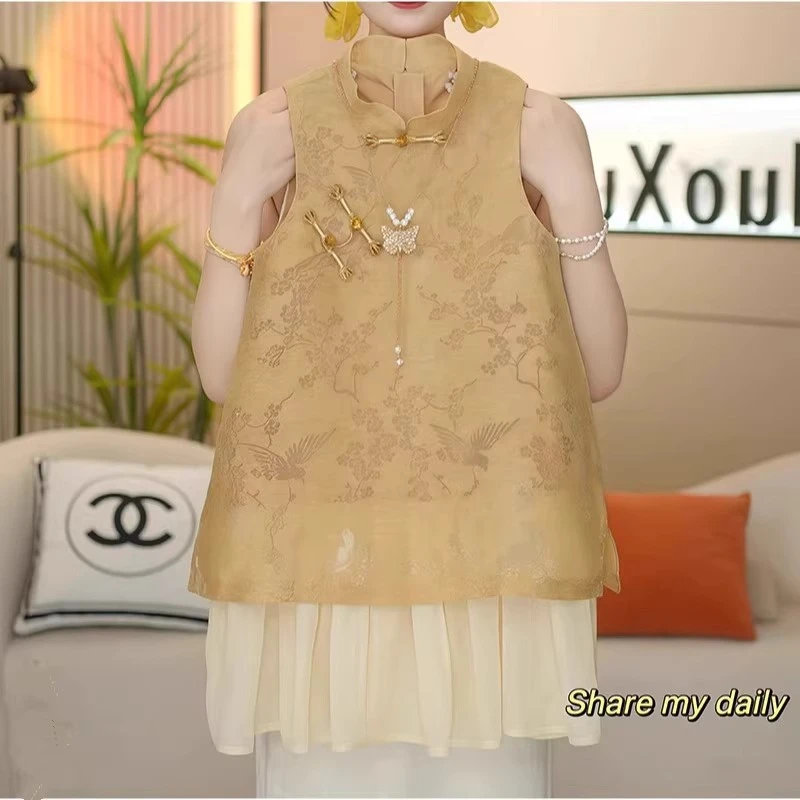 女童新中式国风套装2025新款儿童夏季背心裙女宝宝洋气裙子两件套