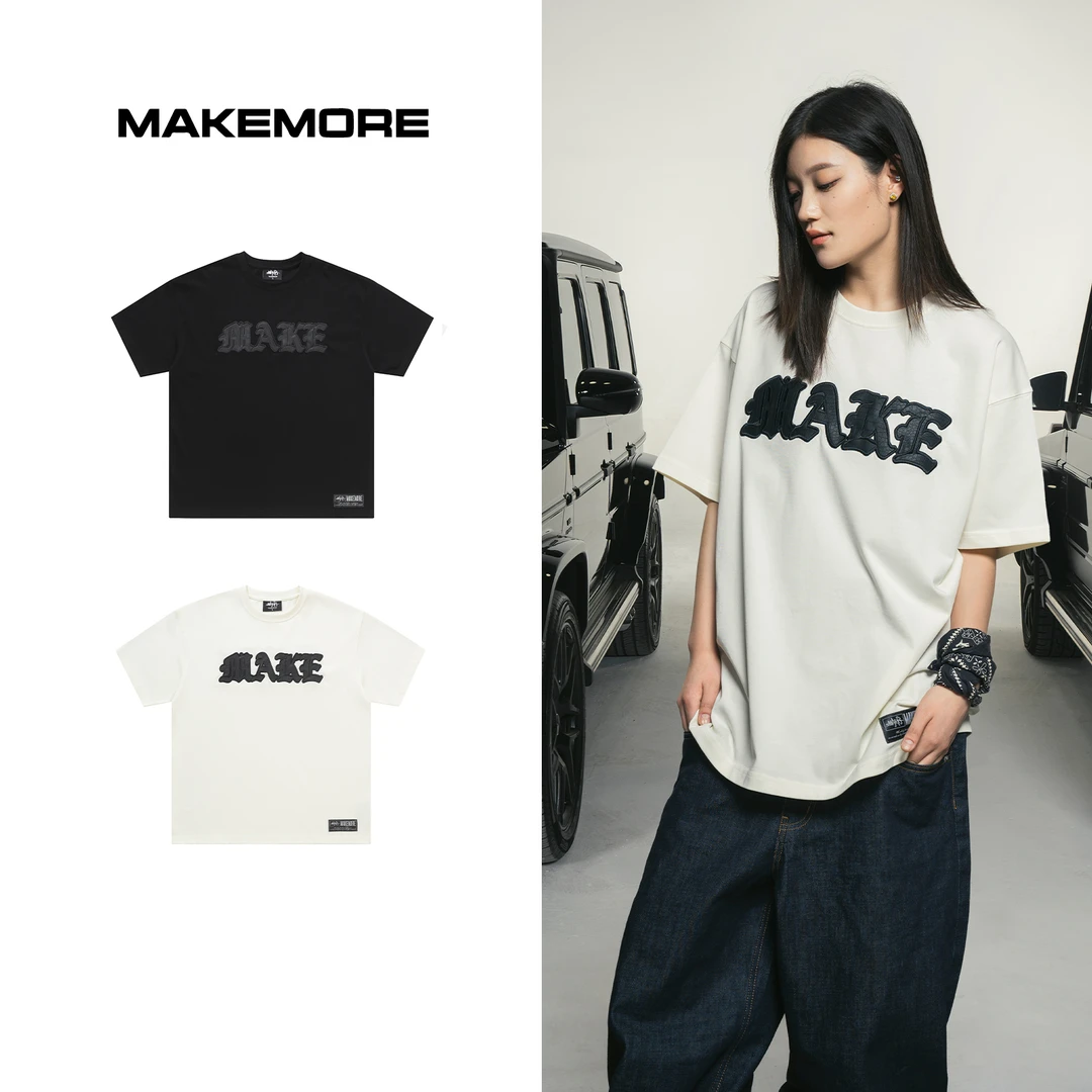 Makemore贴皮绣短袖美式哥特街头设计款宽松休闲百搭T恤男女情侣