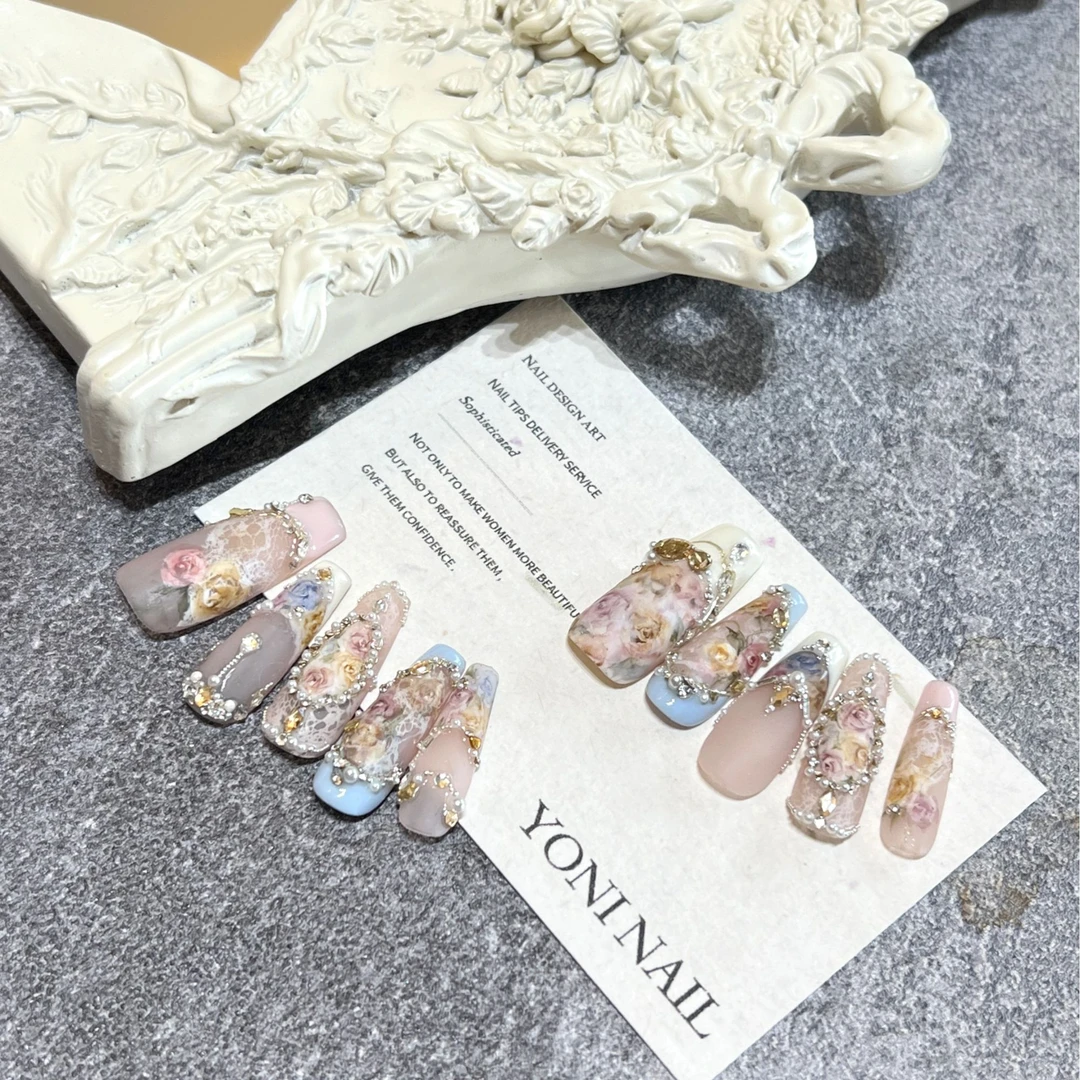 F57「夏日如梦」YONI设计闪耀手绘蕾丝洛可可穿戴甲温柔花卉