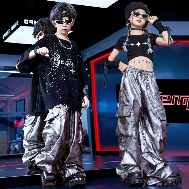 儿童街舞演出服少儿嘻哈潮服酷帅hiphop短袖套装女童架子鼓表演服