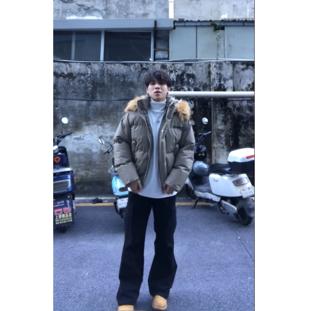 madeextreme可拆卸帽子短款羽绒棉服男冬季加厚不显臃肿棉衣外套