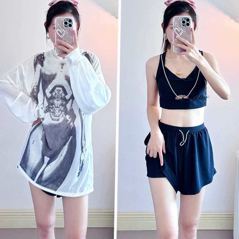 泳衣女2025新款保守分体三件套显瘦遮肚遮肉泡温泉运动宽松游泳装