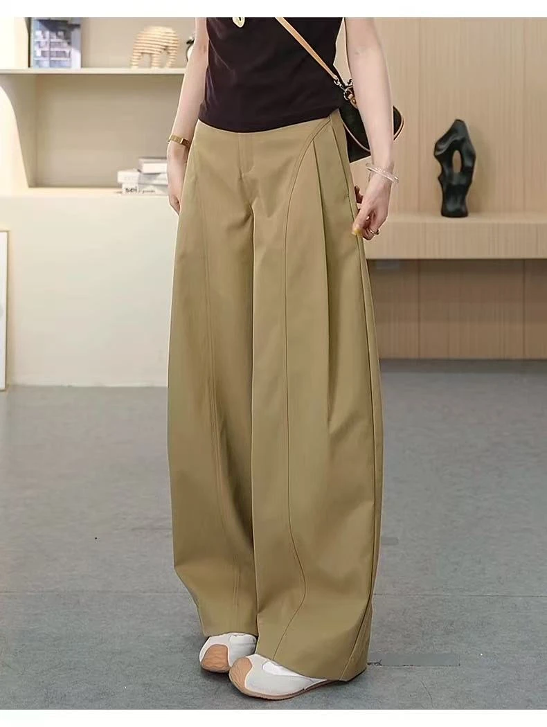 贝斯裤~潮流侧压褶阔腿裤~秋季新款宽松阔腿裤时尚女裤子百搭显瘦