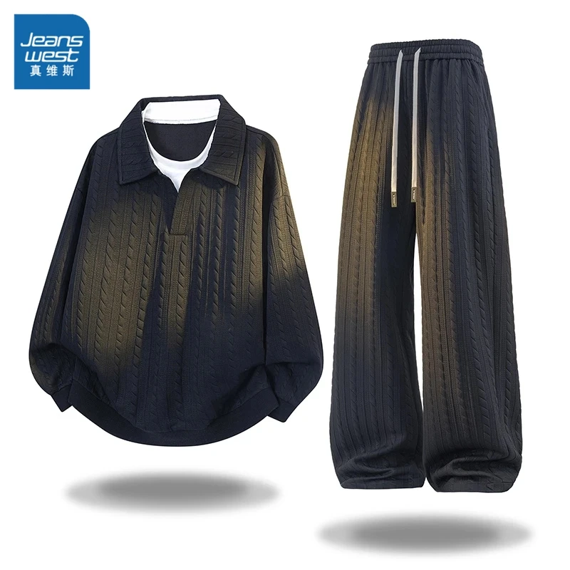 真维斯肌理感套装秋冬新款宽松男士休闲重磅提花卫衣高级感两件套