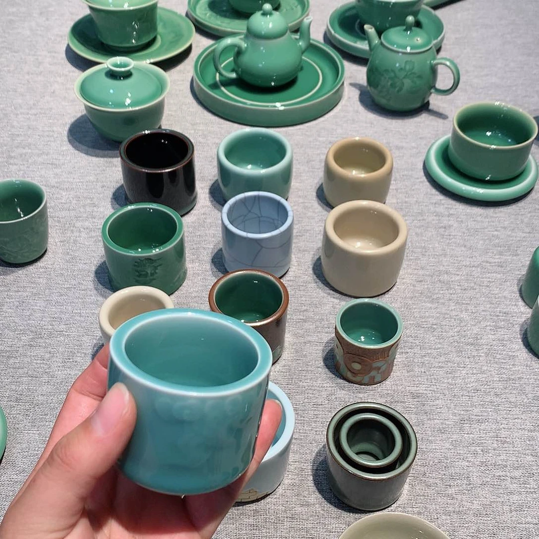 春****徊龙泉青瓷茶具杯子