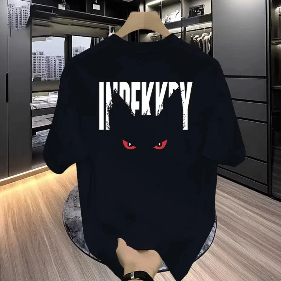 古梵沃国潮美式恶魔猫咪印花重磅纯棉短袖T恤夏季高街男女上衣