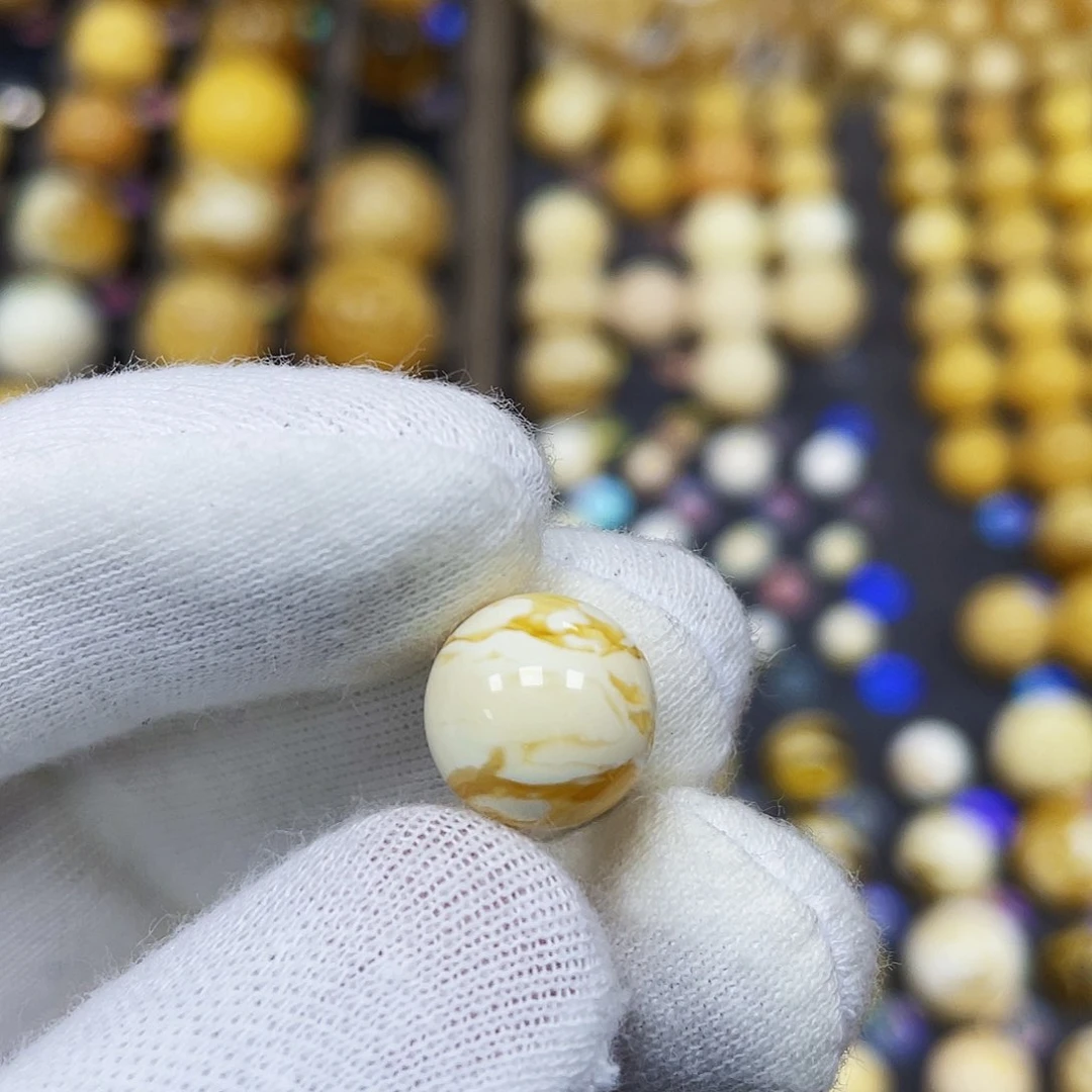 蜜蜡珠宝奇石未镶嵌11.4mm石膏橘金丝蜡｜圆珠·段掌柜