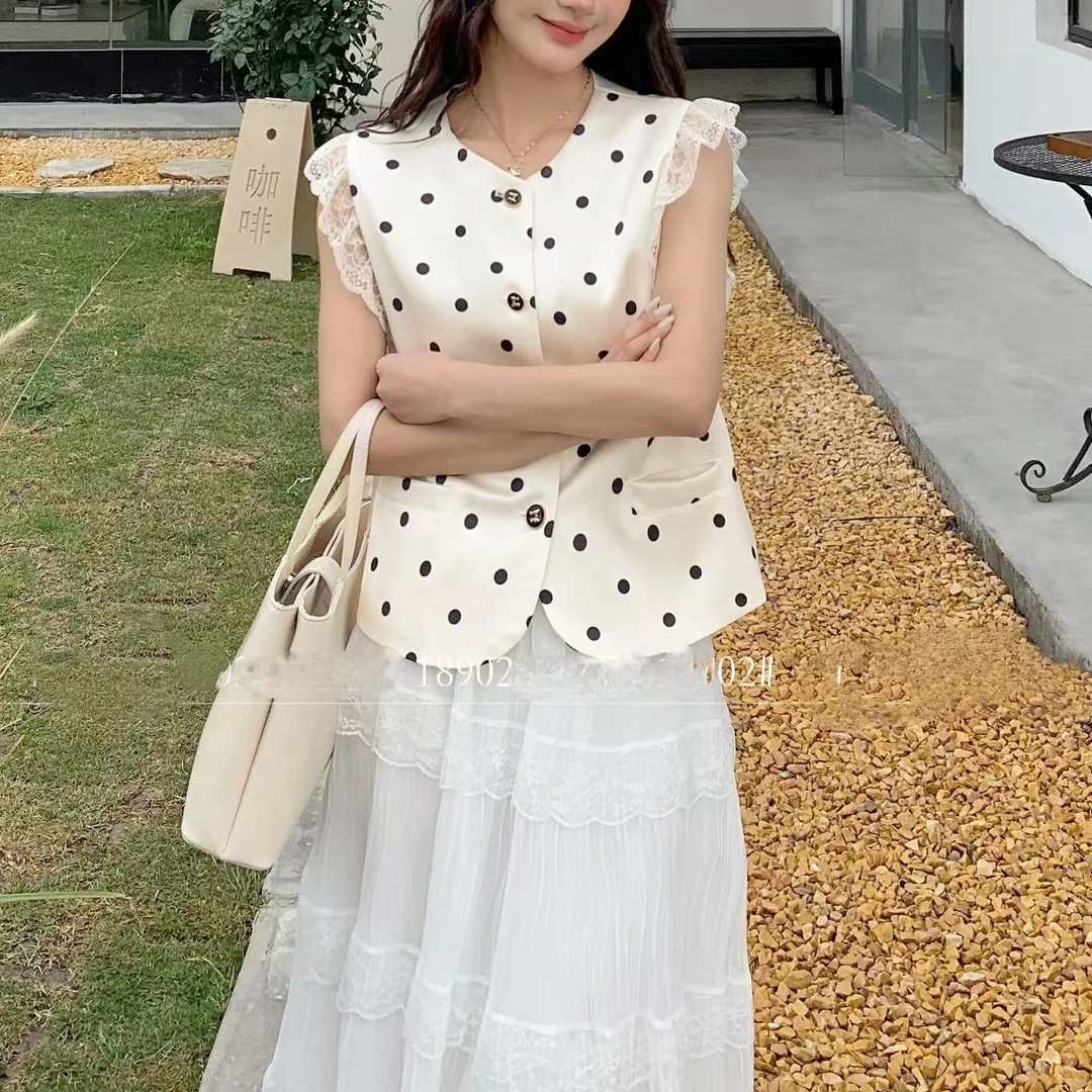 新品波点圆领气质上衣18902