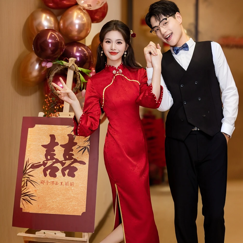 新中式红色旗袍敬酒服新娘结婚2025年新款订婚宴回门礼服裙女夏季