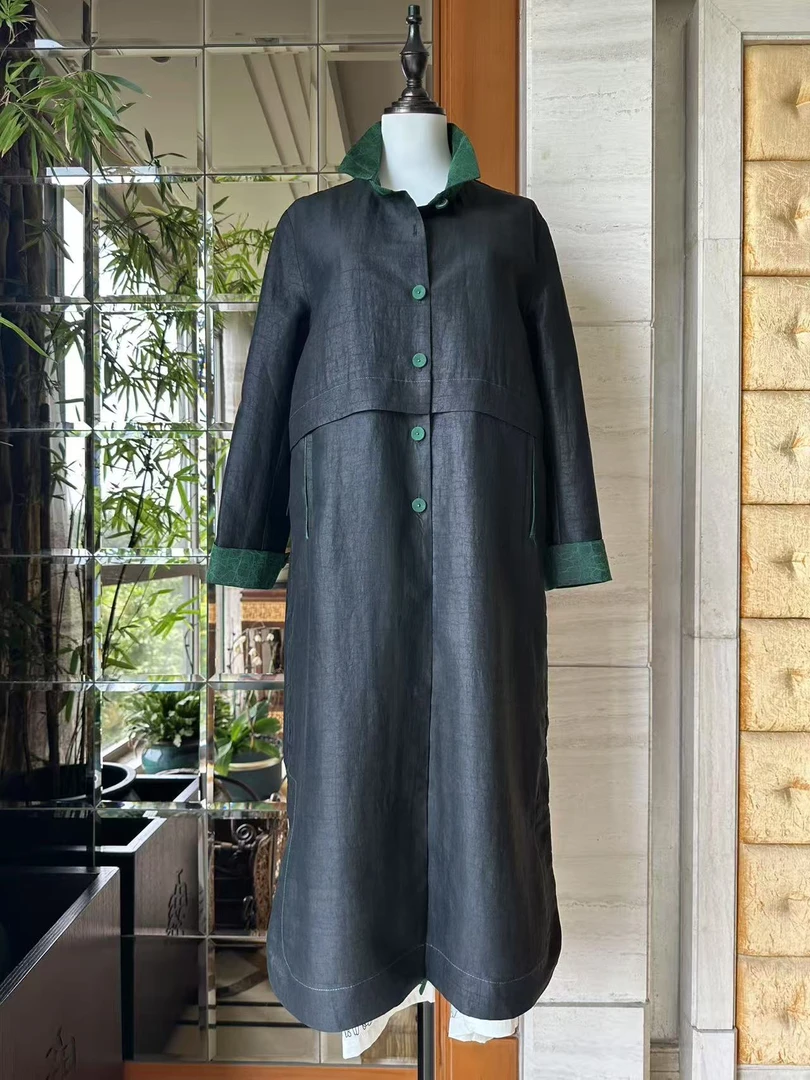 高奢设计师品牌中长款桑蚕丝风衣外套