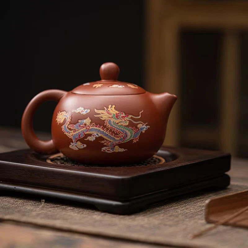 朱泥大红袍原矿变色龙凤凤鸣壶