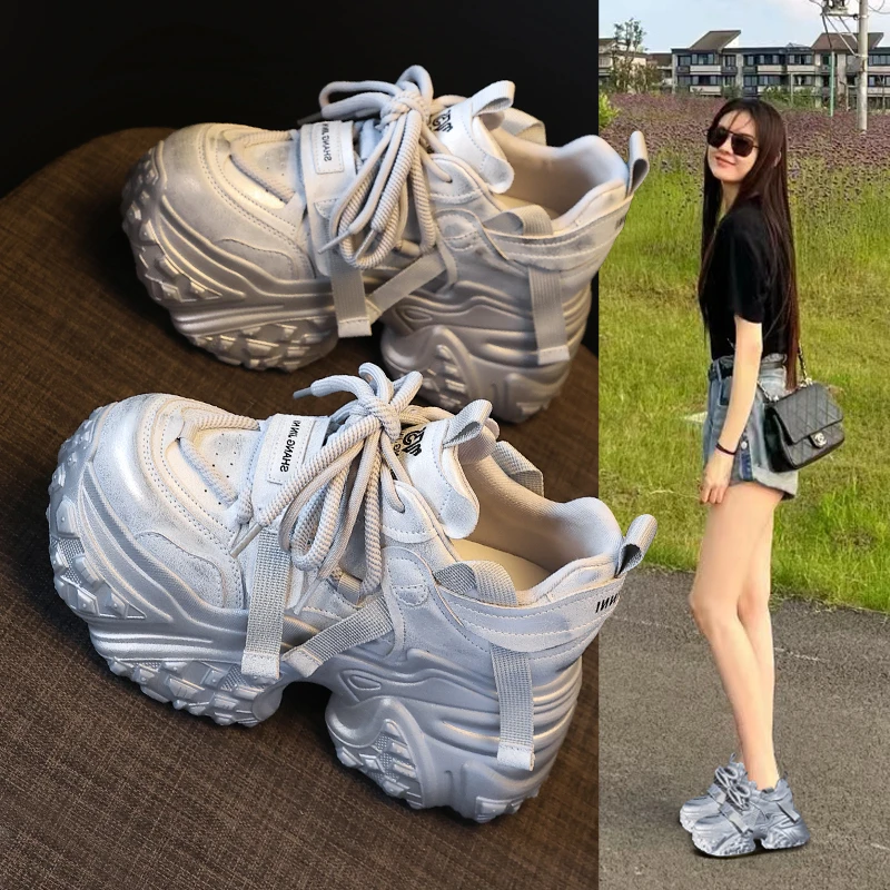 HS597-125小个子厚底内增高时尚超火老爹鞋女2025春季运动休闲鞋