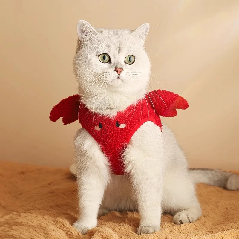 猫咪过年衣服秋冬季保暖小猫宠物牵引背心加绒马甲德文猫衣服新年