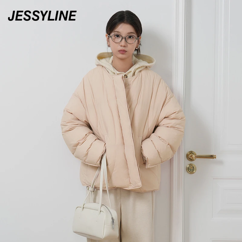 新国标90绒羽绒服杰茜莱浅粉羽绒服女外套jessyline2025冬季新款