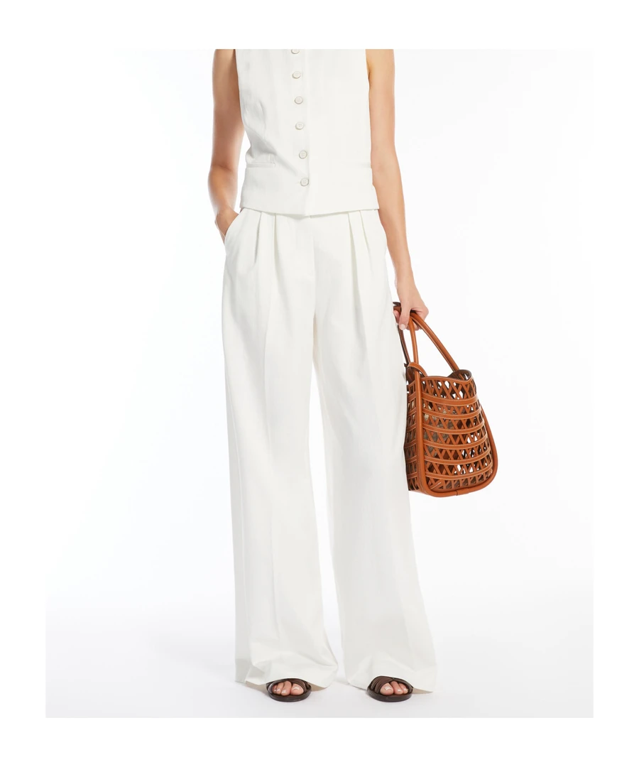 全新未使用 MaxMara chenzia 2025年早春时尚百搭白色阔腿休闲裤