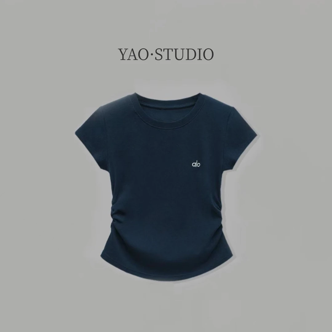 2025新款刺绣收腰T恤小标韩版修身显瘦圆领短袖时尚洋气百搭上衣