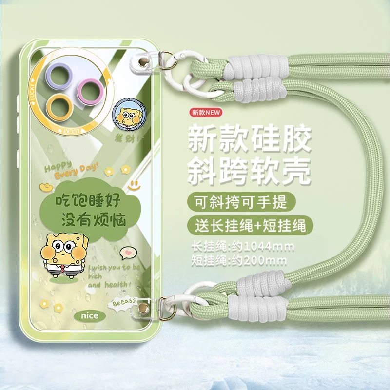 适用于红米K80至尊版ins卡通保护套K70斜挎挂绳Pro情侣K60E透明壳