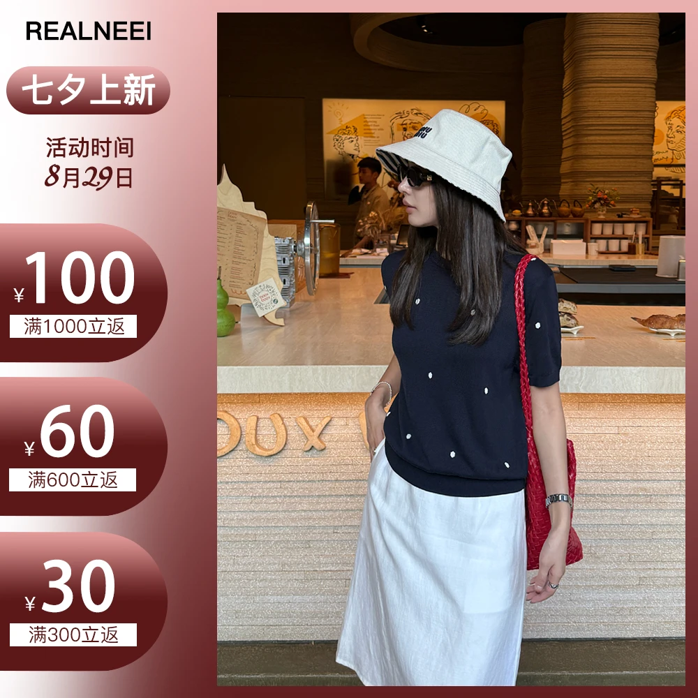 【烛光月色】“100%莱塞尔”清冷感波点绣花贵系衣服短袖上衣21864