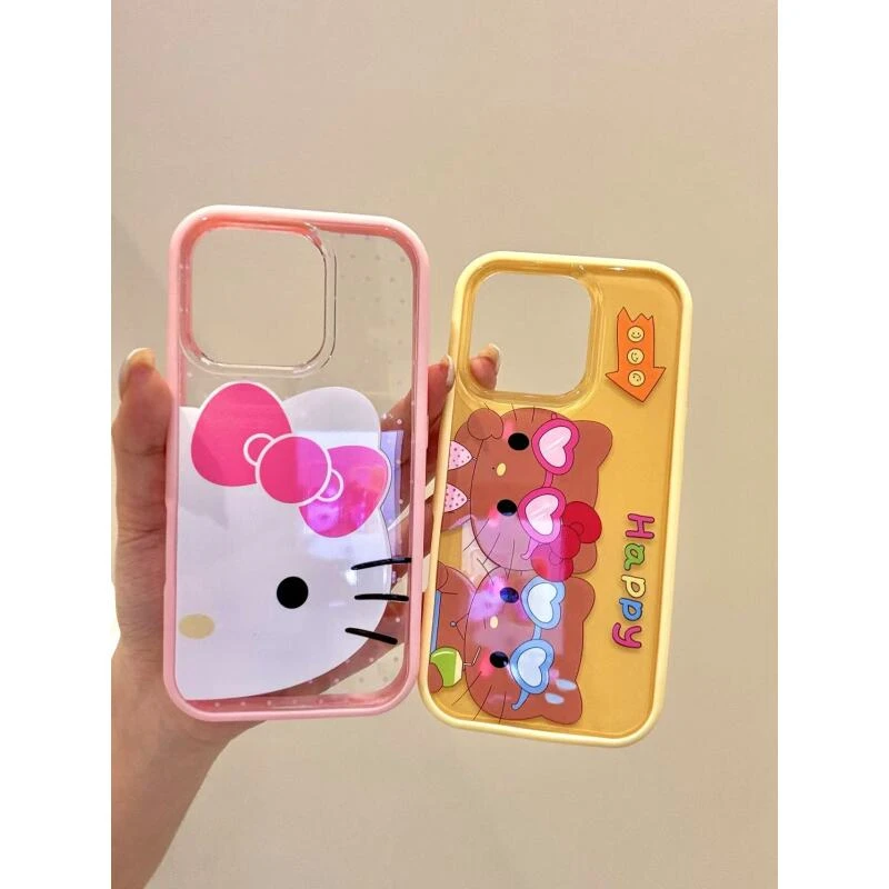 卡通爱心墨镜大脸黑皮猫咪适用iPhone16promax苹果15二合一手机壳