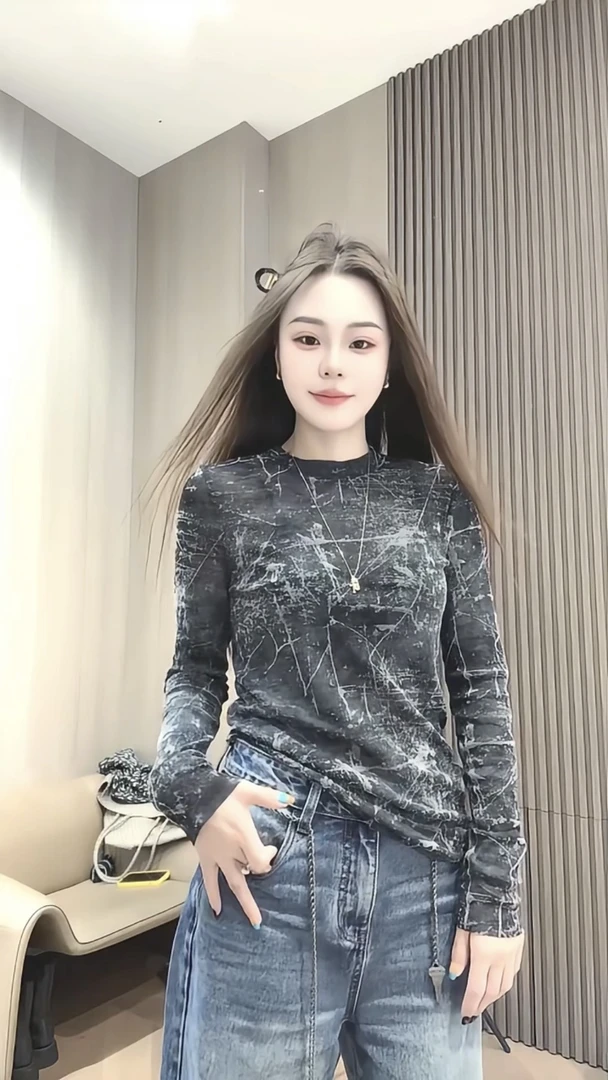 欧洲站2025秋季新款时尚百搭圆领宽松显瘦扎染印花长袖T恤上衣女