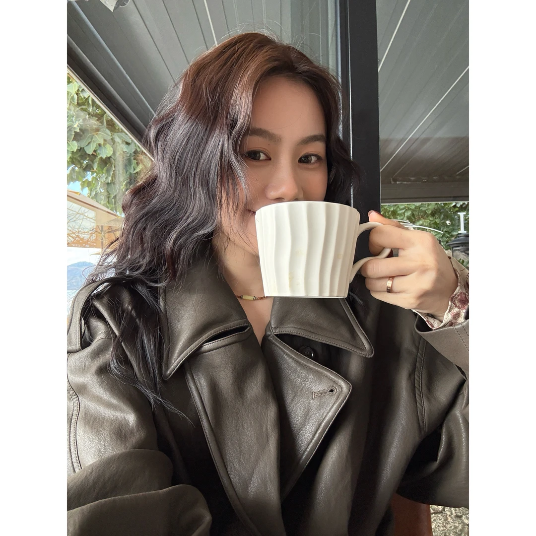 Seyora【德芙黑巧】春季低腰线复古双排扣皮风衣 P30754SY51