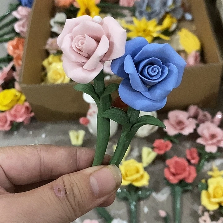 瓷片纯手工陶瓷花摆件瑕