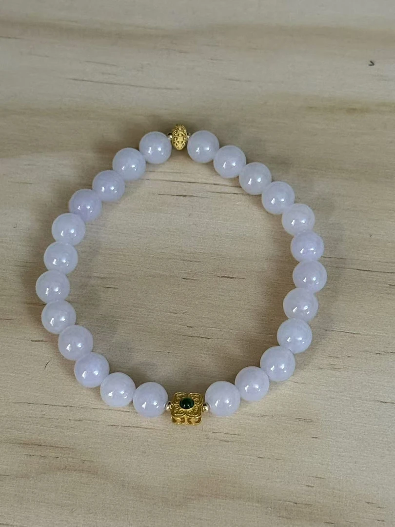 冰紫翡翠手串搭配18k金饰