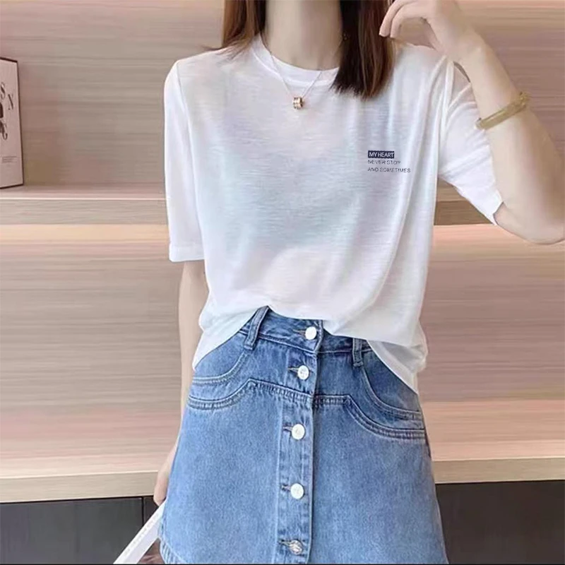 韩版新款雪花棉短袖t恤女士夏季正肩洋气上衣宽松胖mm大码体恤衫