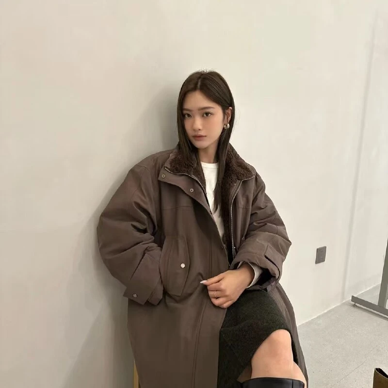 温柔瑶-三姐妹冬季福利-夹绒韩风长款服外套-96068