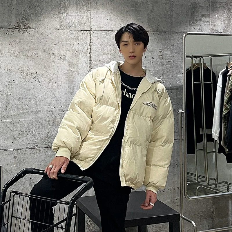 【惠】连帽棉服男2021年新款宽松高街潮牌ins拼接棉衣外套冬季