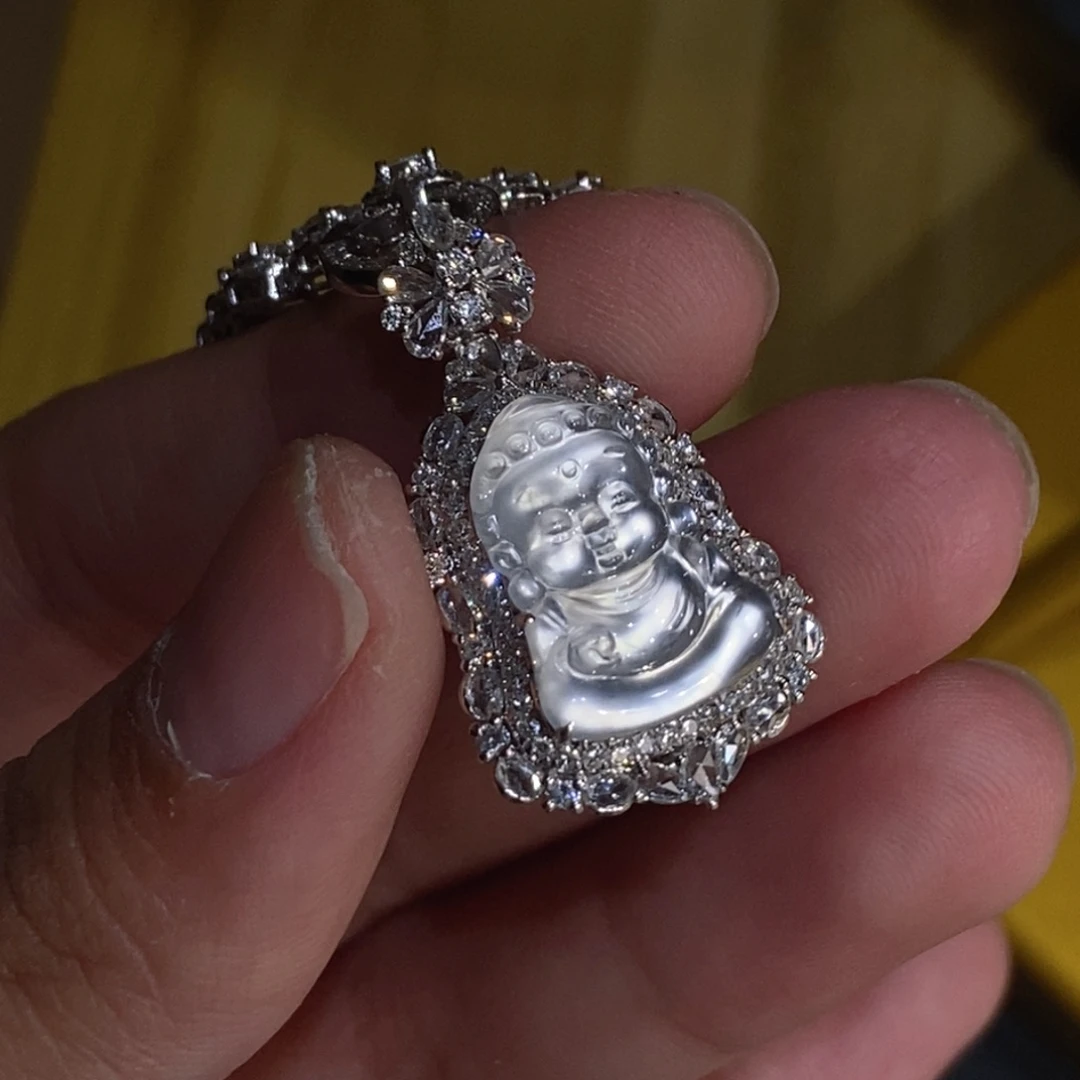 翡翠18K金镶嵌吊坠(不含链)天然缅甸A货翡翠