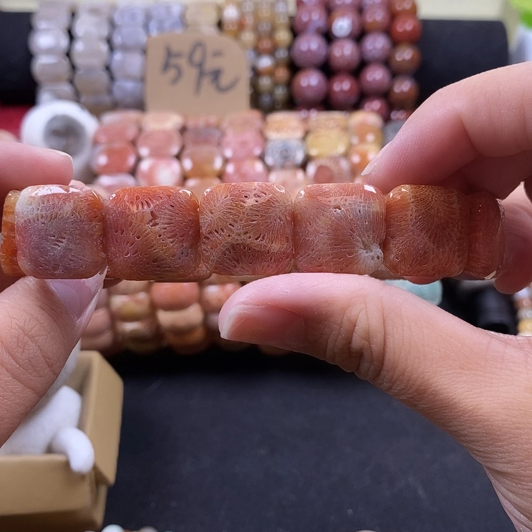 硅化珊瑚（珊瑚玉）未镶嵌手牌红冰 方牌 爆闪 21