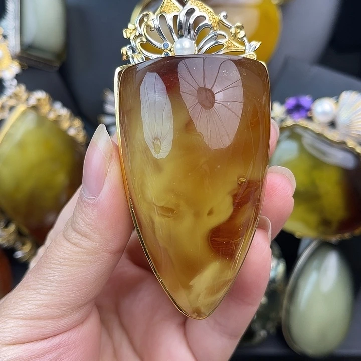 琥珀银S925镶嵌裸石