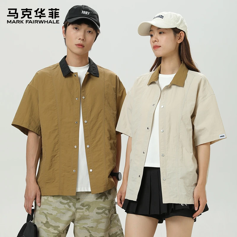 马克华菲夏季薄款冰丝短袖衬衫男士2025新款潮流宽松翻领衬衣外套