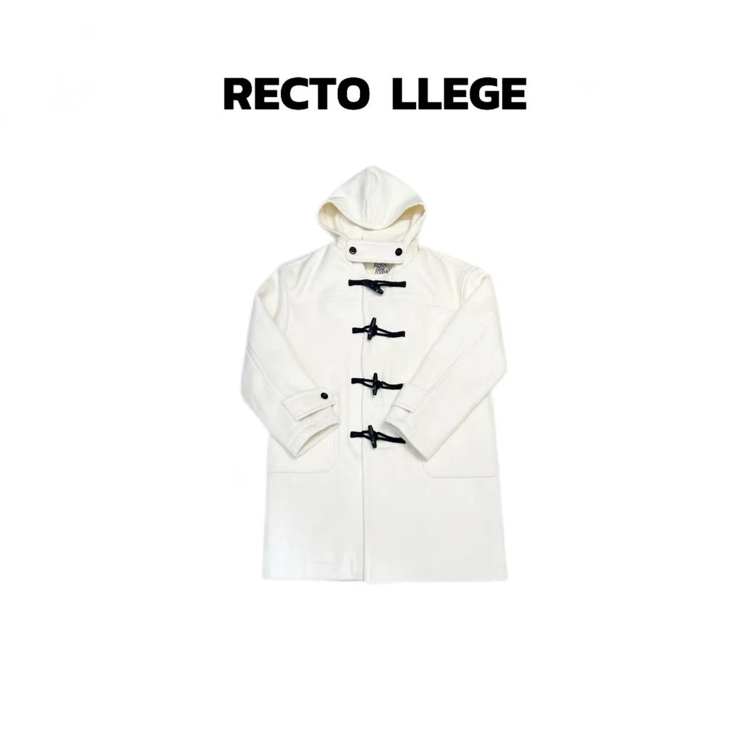 【RECTO LLEGE】牛角扣直筒羊毛连帽大衣外套