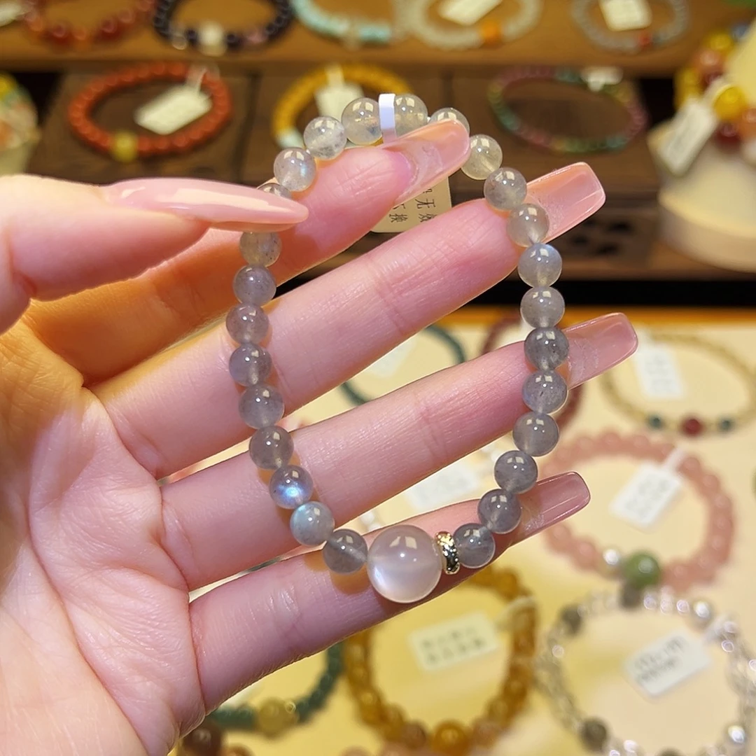 手串水晶银S925镀金镶嵌灰月光1952