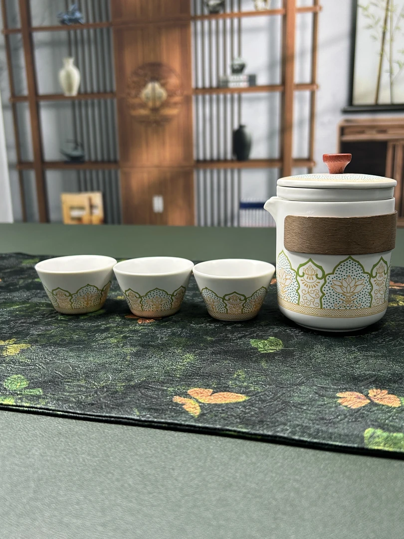 d宝相花旅行茶具便携式带包带配茶盘ZH   1666