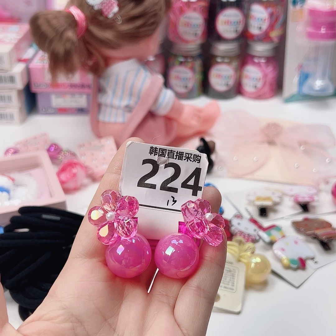 儿童玫红花朵发圈