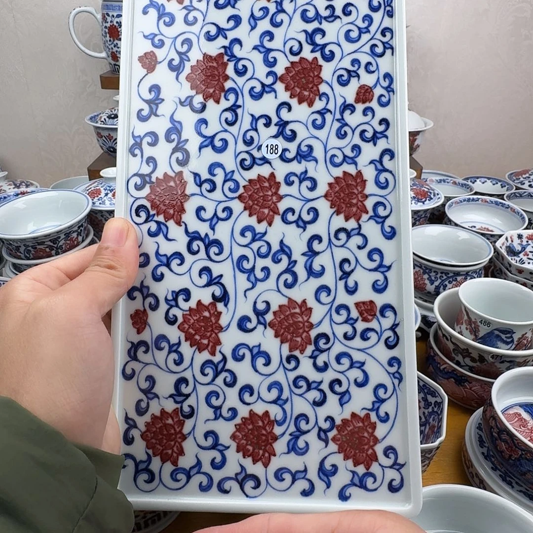 当代青花釉里红茶盘