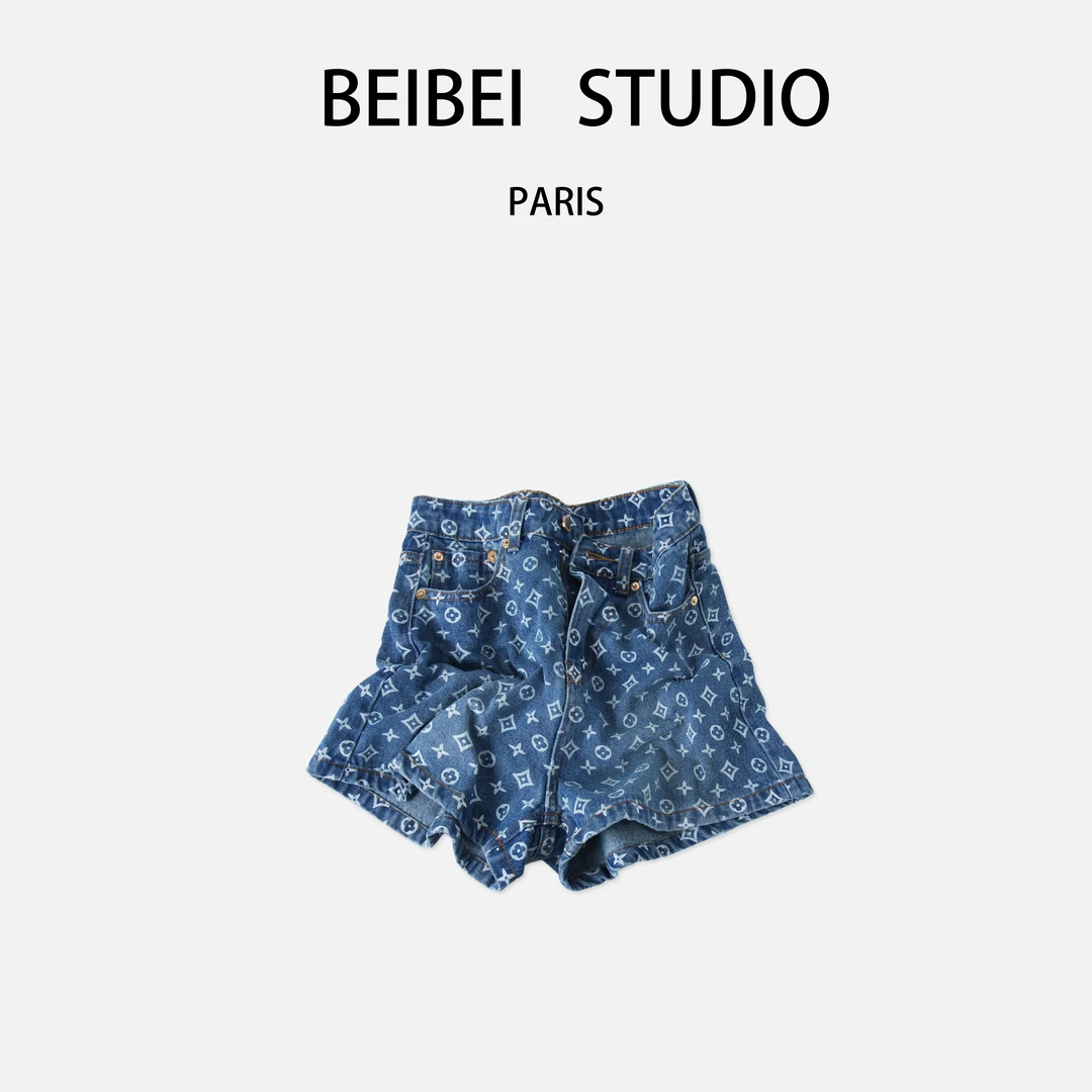 【贝贝专属】（夏日初恋）2025新款修身水洗高街美式满花A字牛仔短裤