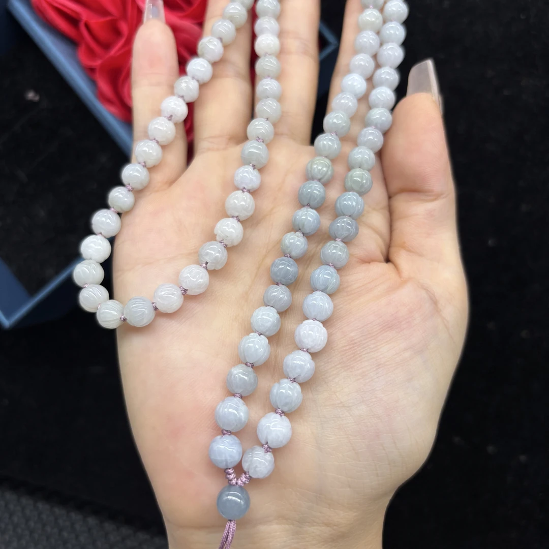 福利天然缅甸A货翡翠紫罗兰莲花7mm玉石挂件绳毛衣链项链长链百搭