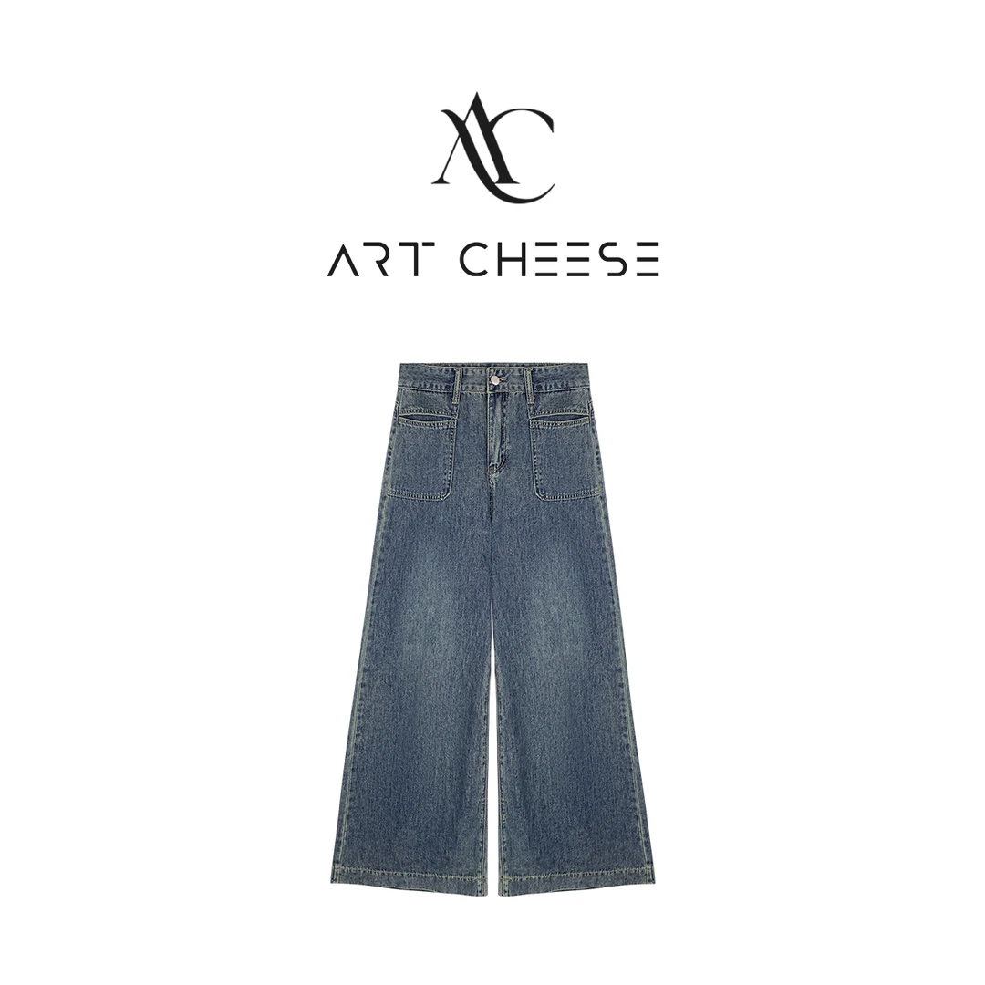 【芝士Cheese】蓝调爵士夏季设计师高腰直筒时尚宽松百搭潮流牛仔裤