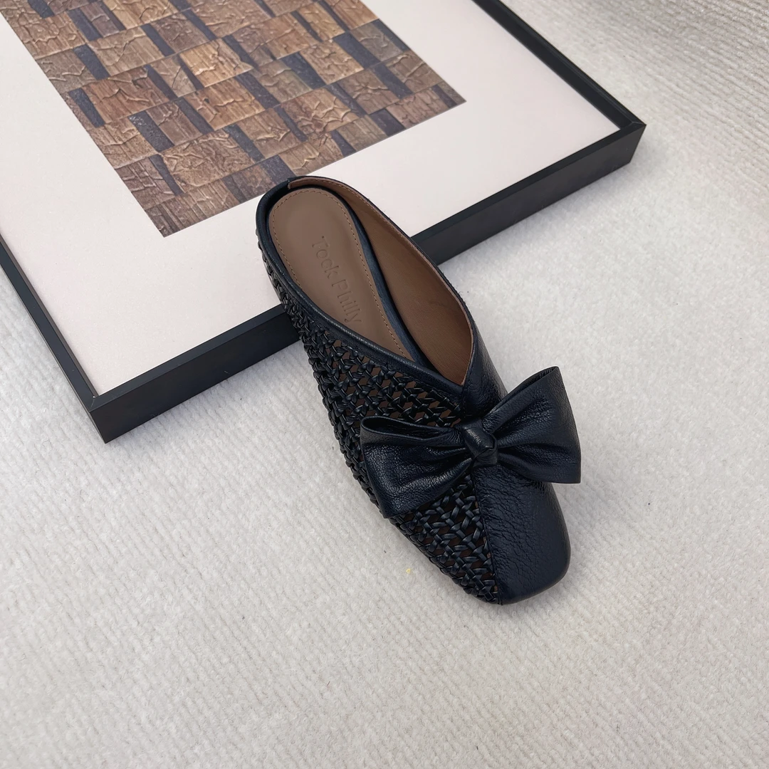 包头时尚包头拖方头百搭夏季蝴蝶结胶粘鞋修面法式低跟透气613