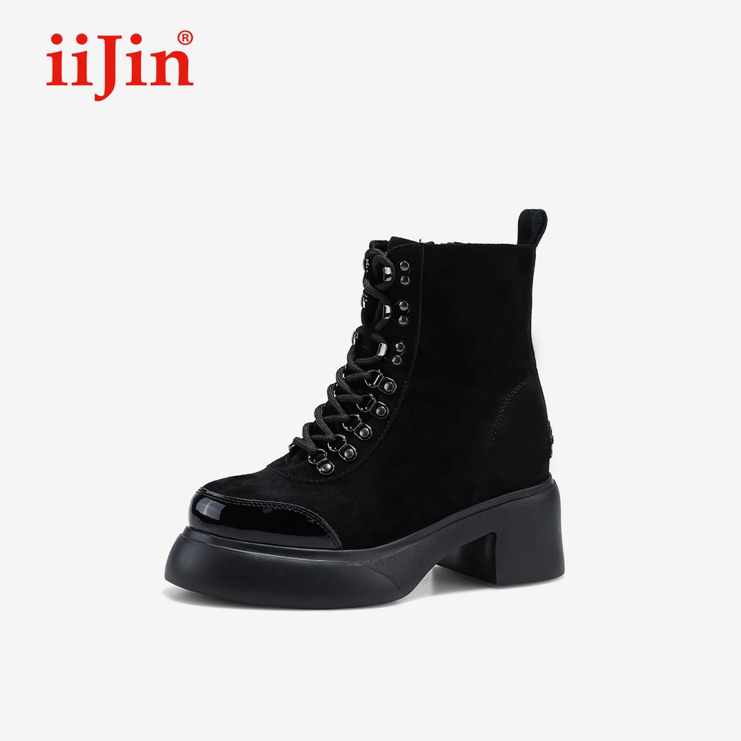 iiJin艾今25秋新10.5cm厚底内增高超轻复古磨砂马丁短靴女593NFA
