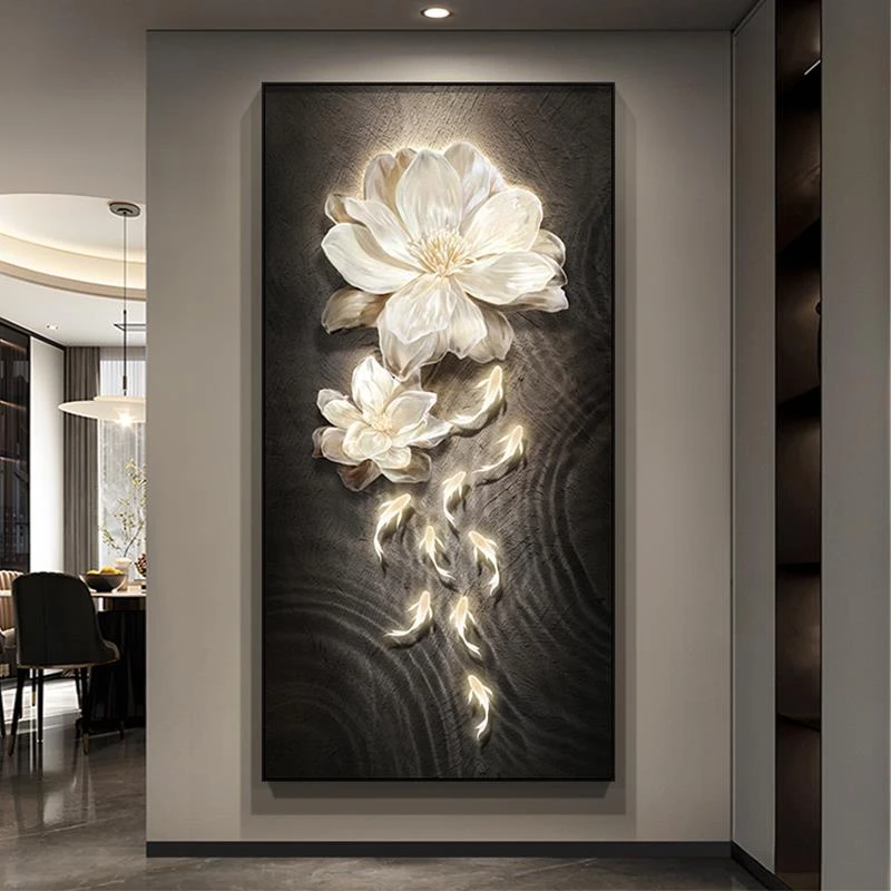 现代轻奢玄关装饰画入户正对门过道走廊挂画九鱼图壁画2025新款