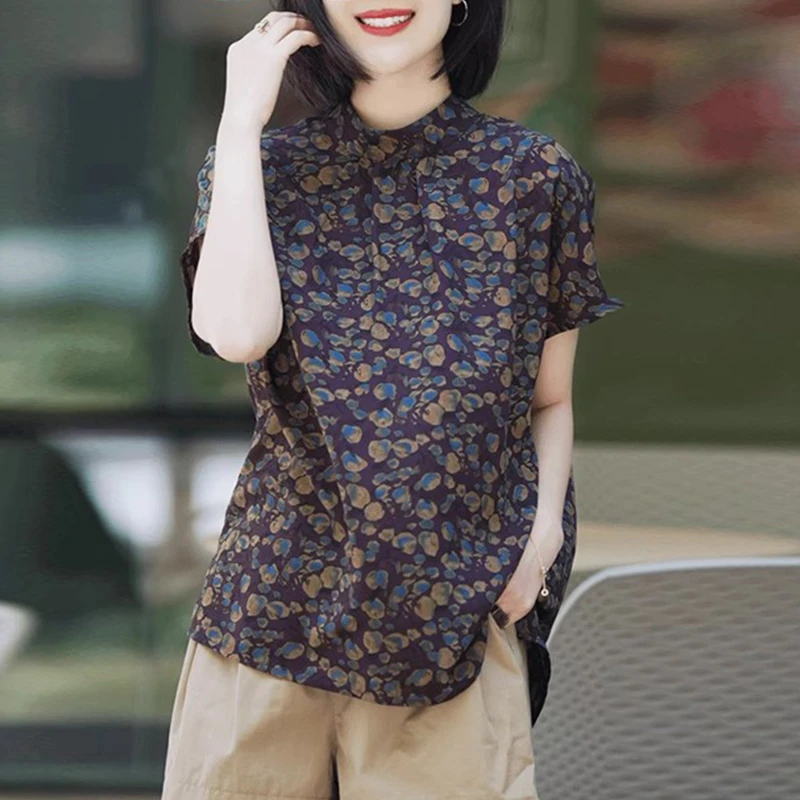 时尚设计感立领碎花衬衫女2025新款宽松时髦气质显瘦百搭印花上衣